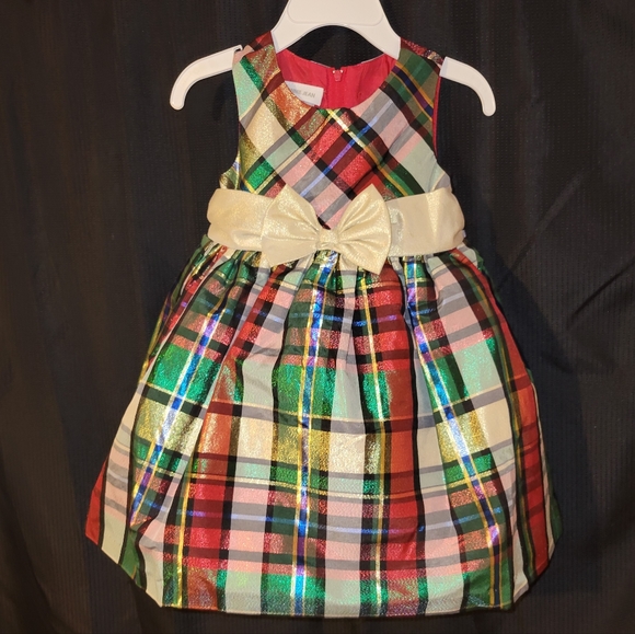 NWT! Bonnie Jean Plaid Metallic Dress & Red Velvet Bolero. Sz 2T - Picture 5 of 11